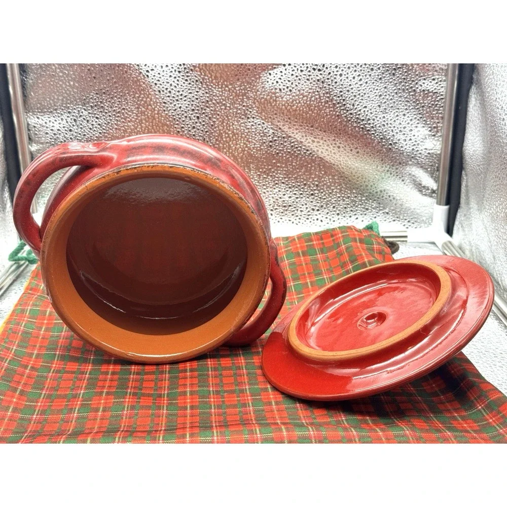 DE SILVA 6 RED‎ Casserole Baking Dish Lid Handles Ceramic Italian Terracotta VTG